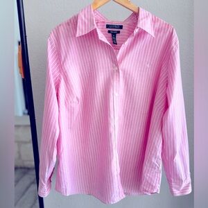 Lauren Ralph Lauren Pink and White Stripped Long-Sleeve Non-Iron Shirt